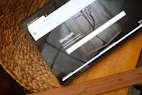 A simple, modern website homepage shown on a tablet.
