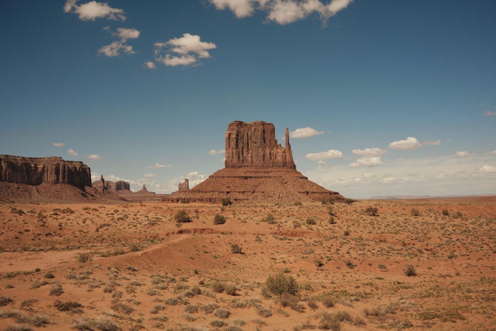 a desert landscape with a few large rock structures