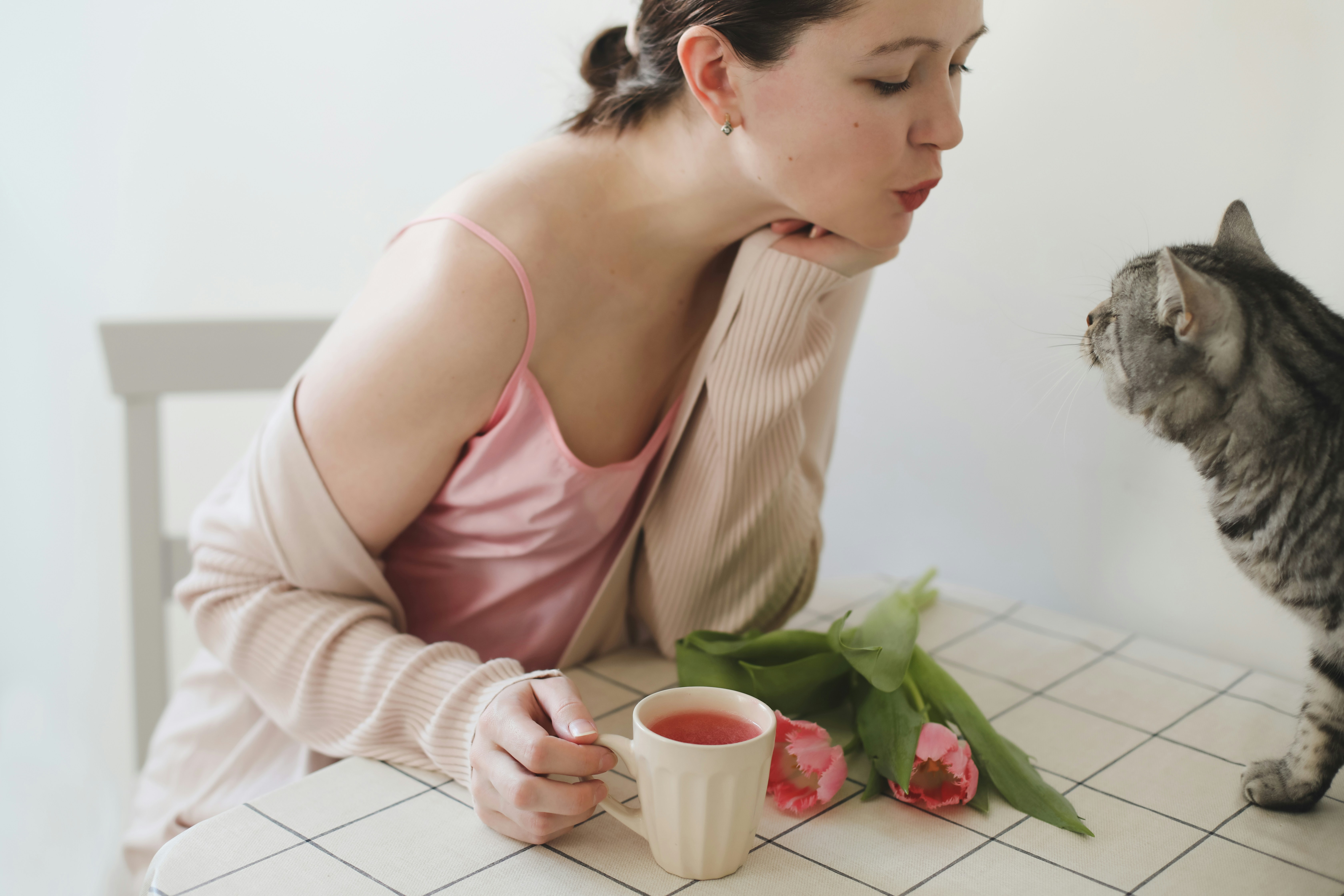 Happy woman with flowers