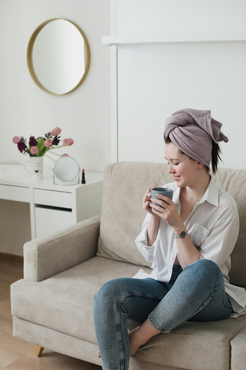 a person sitting on a couch