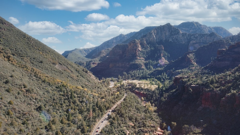 a winding road through a valley