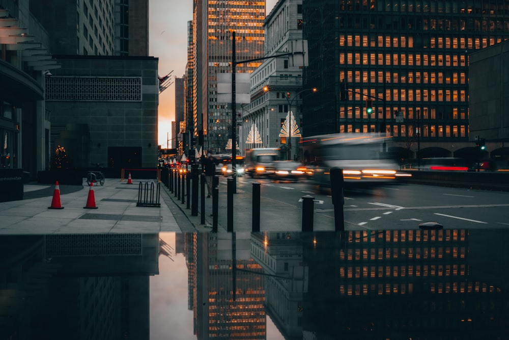 a city street at night