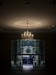 a chandelier from a ceiling
