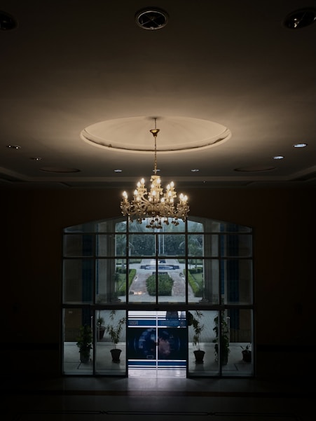a chandelier from a ceiling