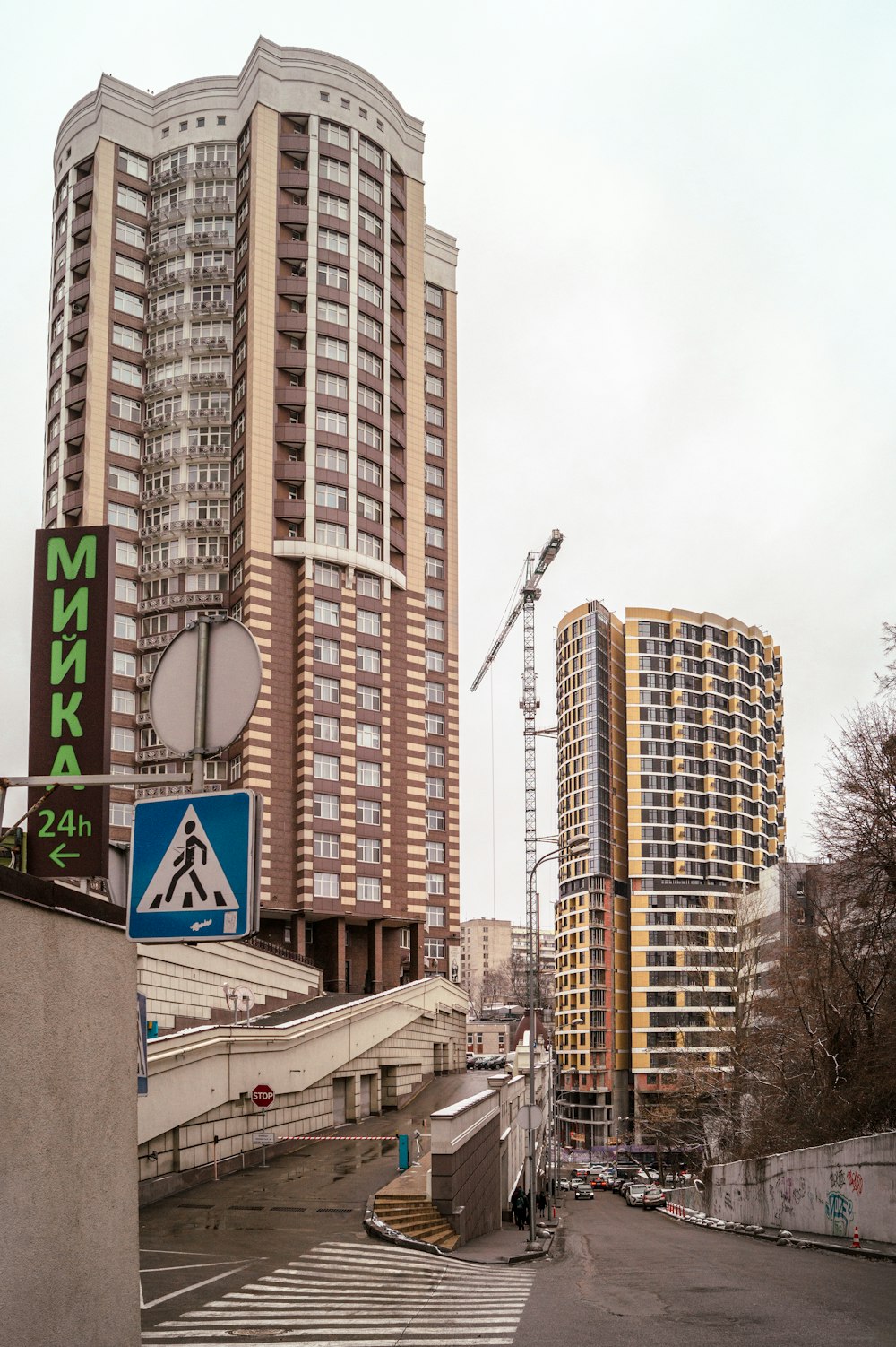 a street with tall buildings on either side of it