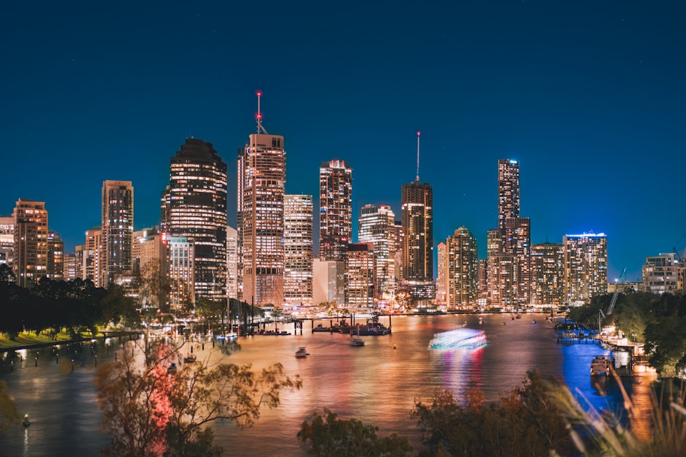 a city skyline at night