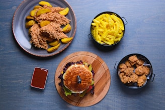 a table with plates of food