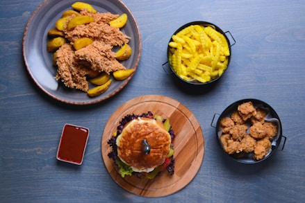 a table with plates of food