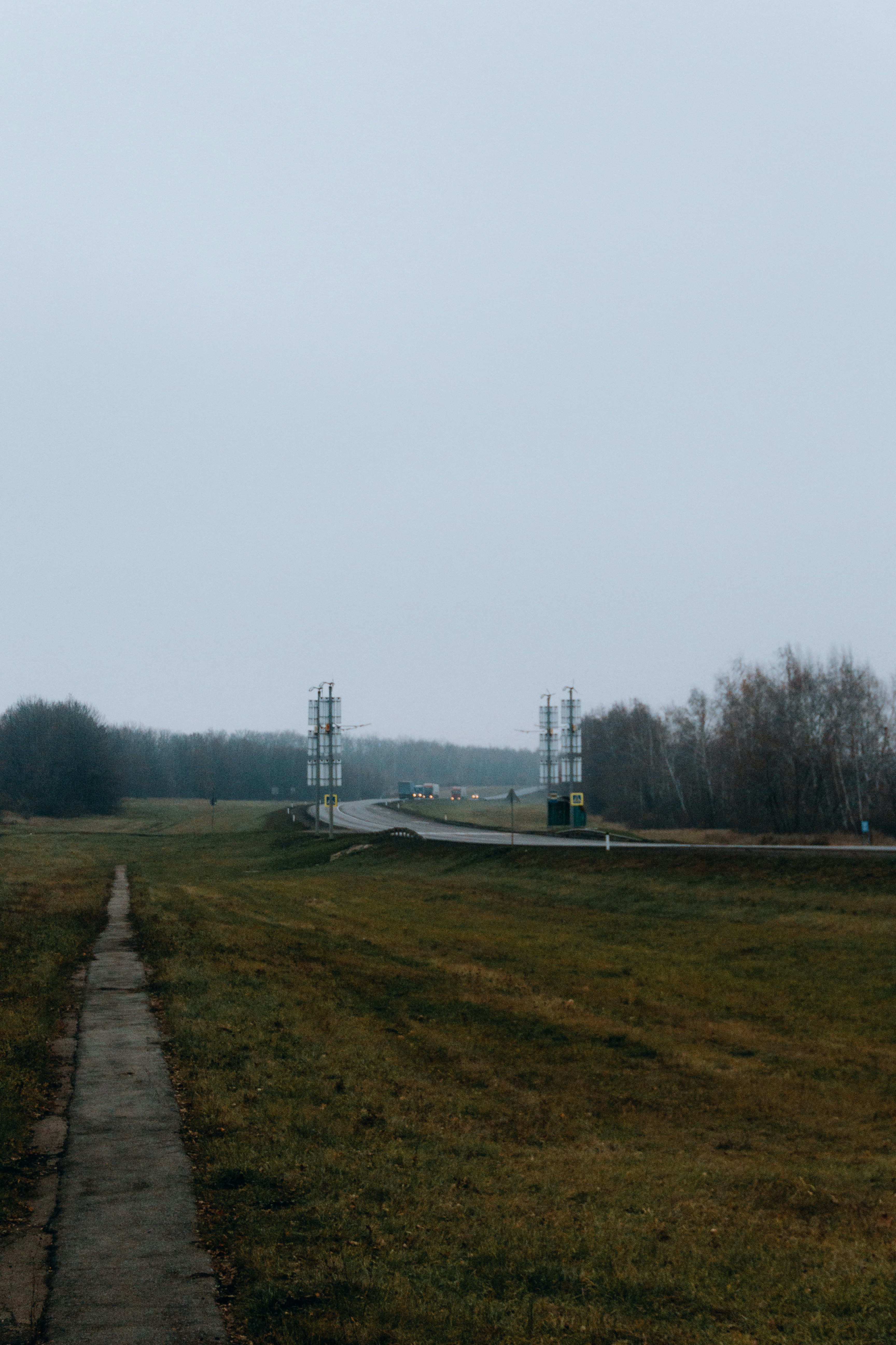 a road with grass and trees on the side