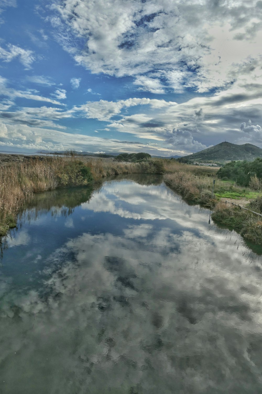 a river with a cloudy sky