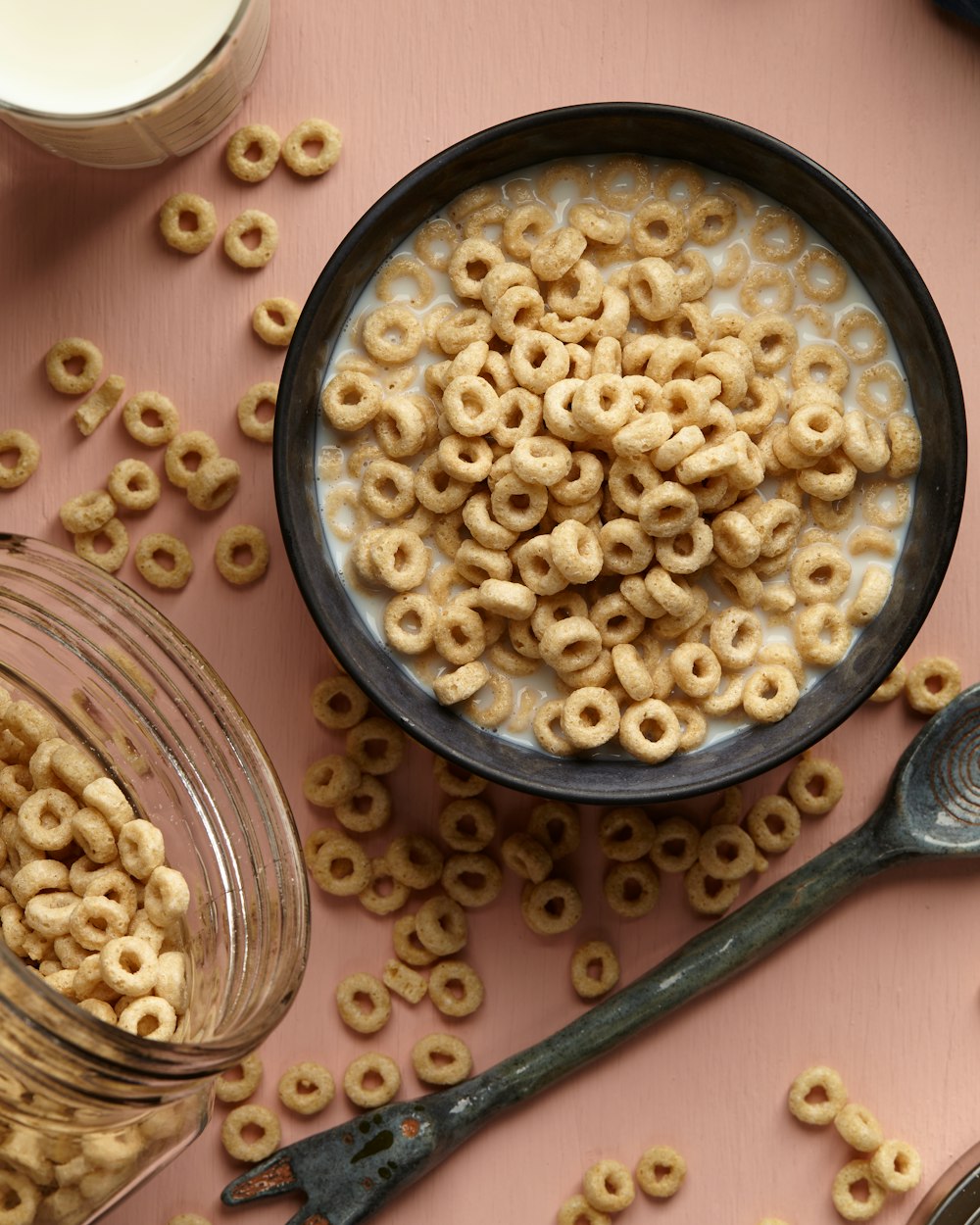 a bowl of cereal and a spoon