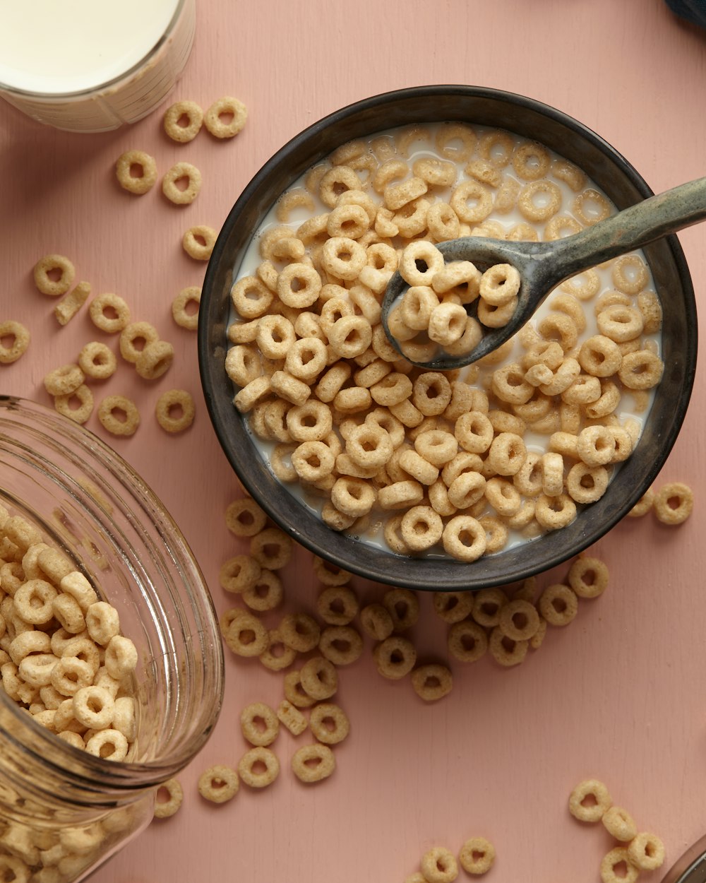 a bowl of cereal with milk