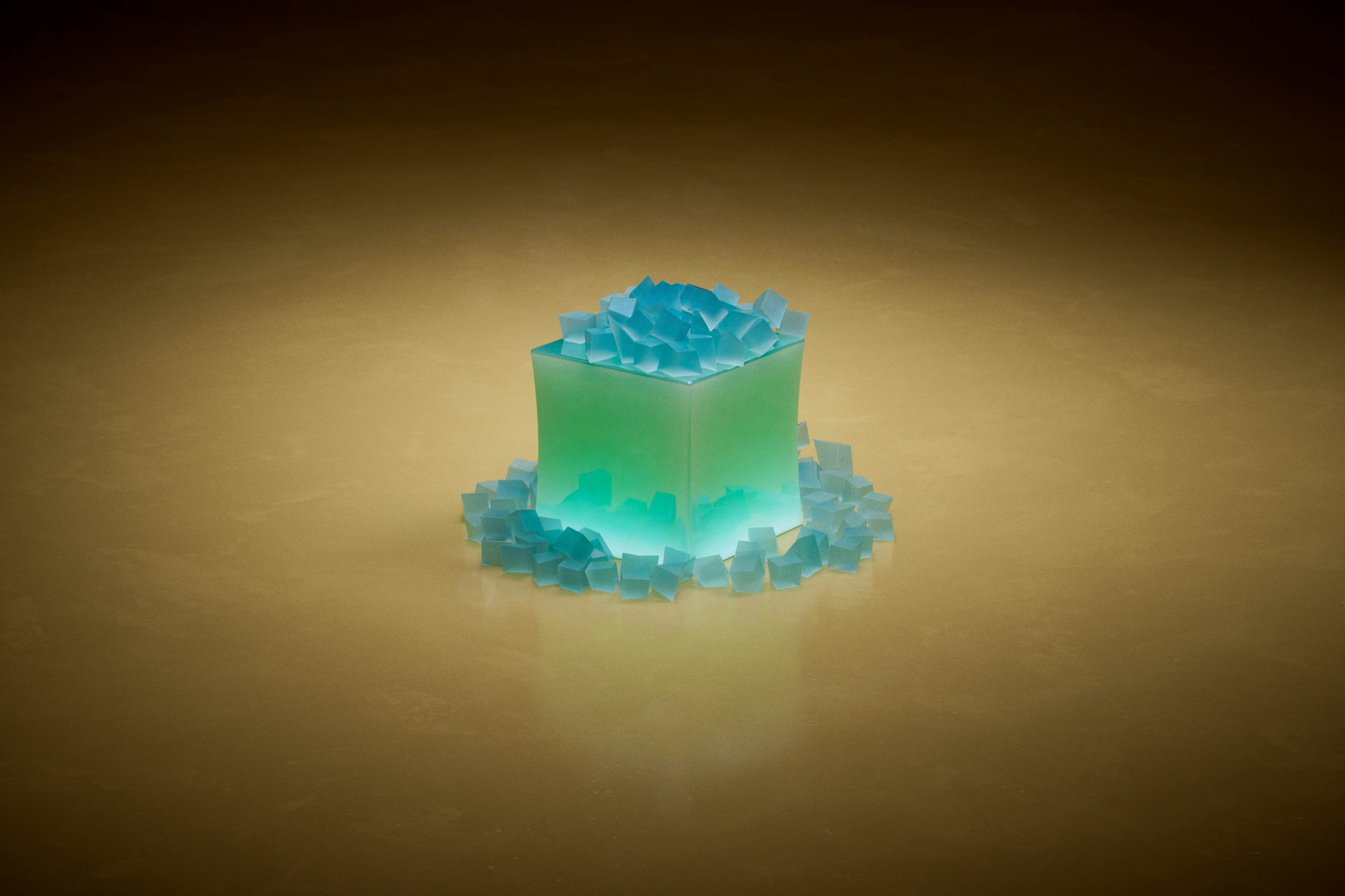 a blue and green cube