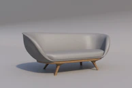 A sleek modern sofa in warm wood tones, perfectly upholstered and inviting.