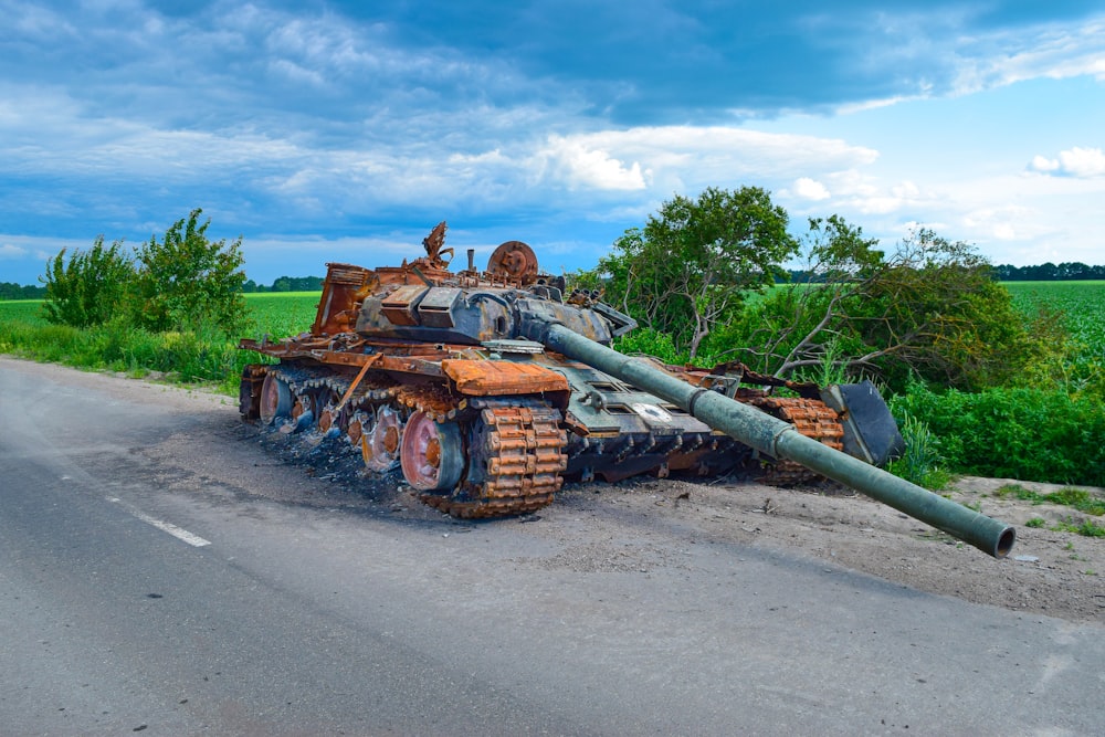a tank on the side of the road