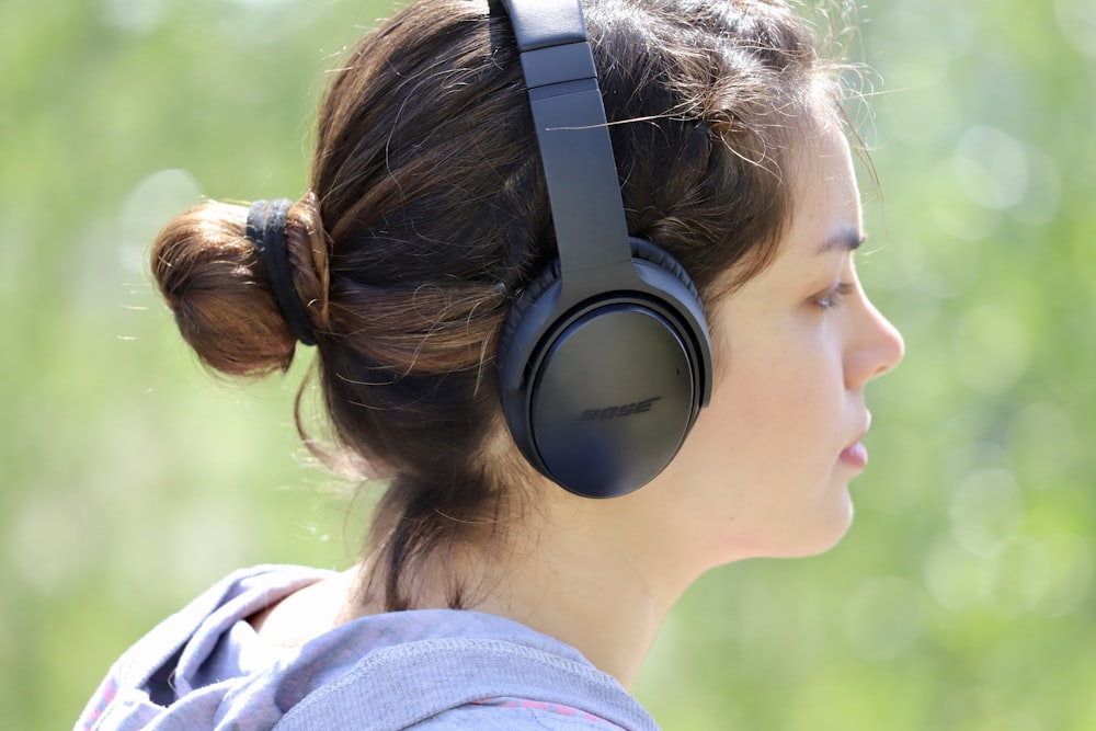 a woman wearing headphones