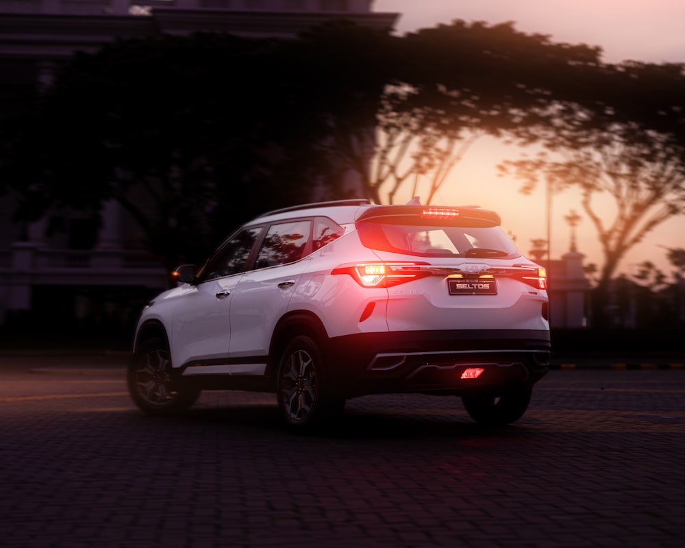 a white car on a road