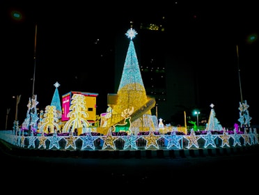 A beautifully designed outdoor display of Christmas lights.