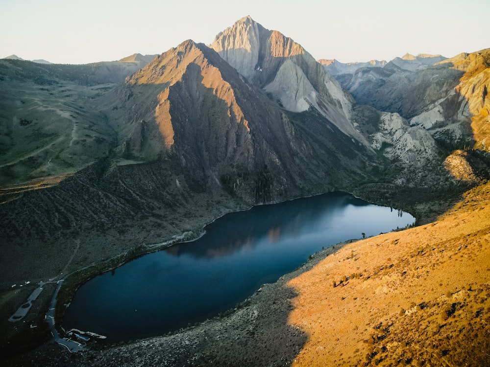 a lake surrounded by mountains