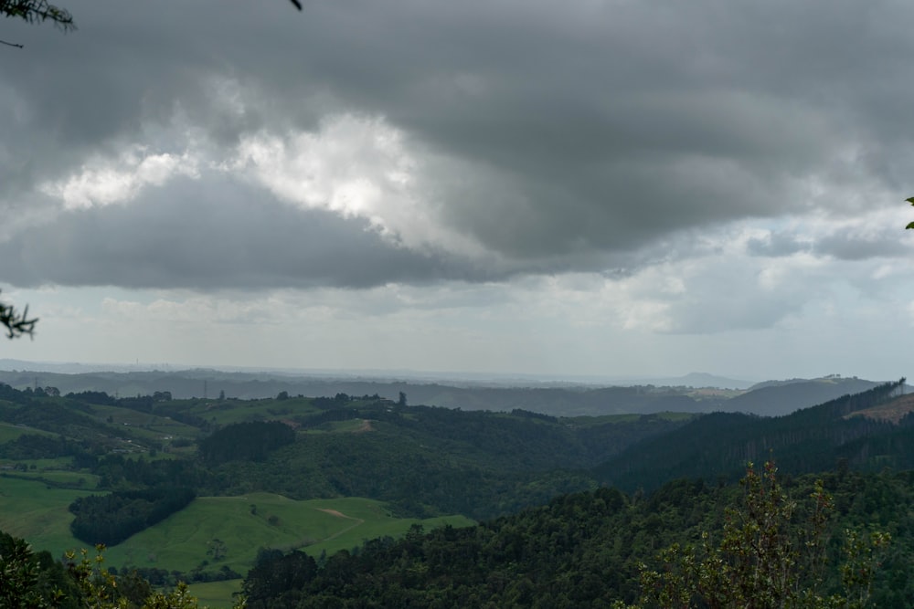 a landscape with hills and trees