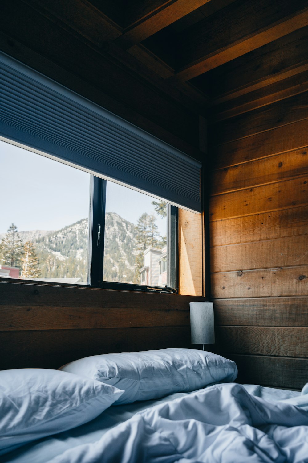 a bed in a cabin