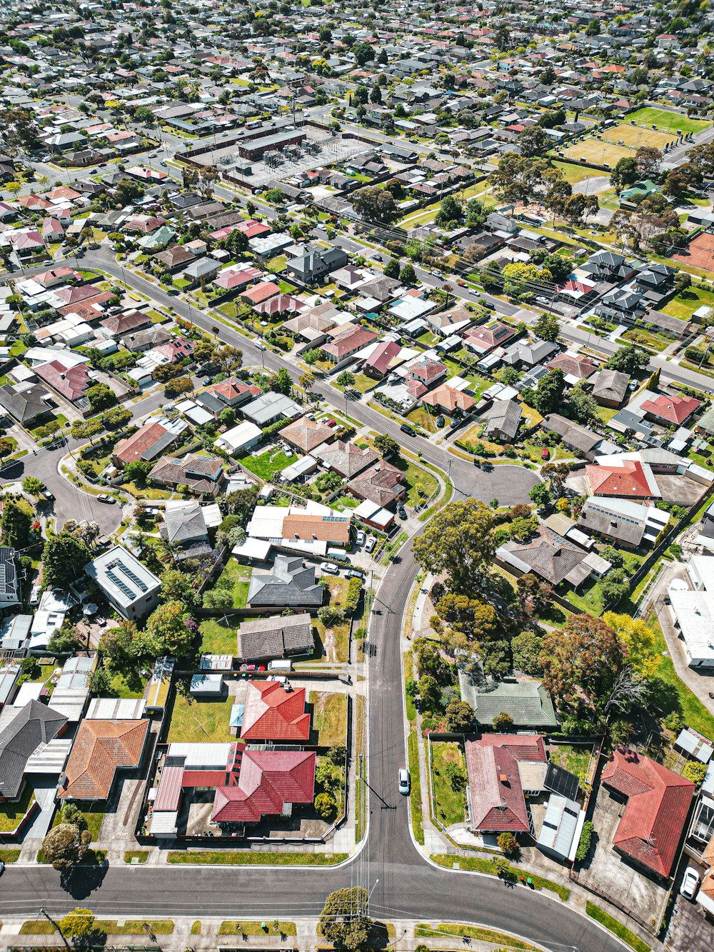 an aerial view of a town