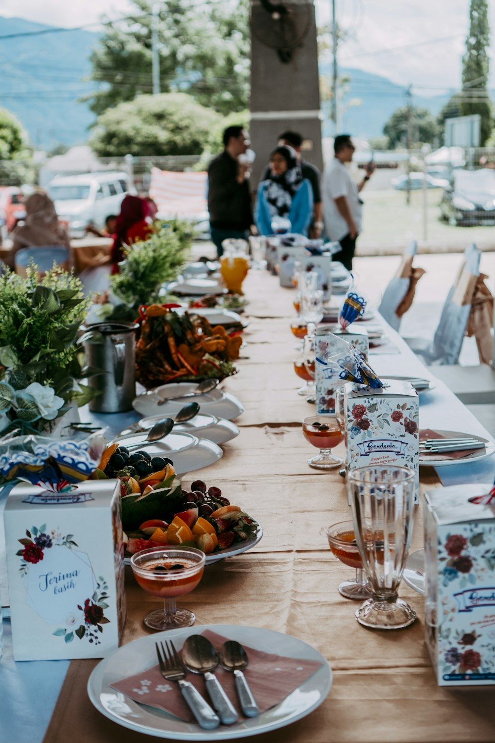 a table with food and drinks on it