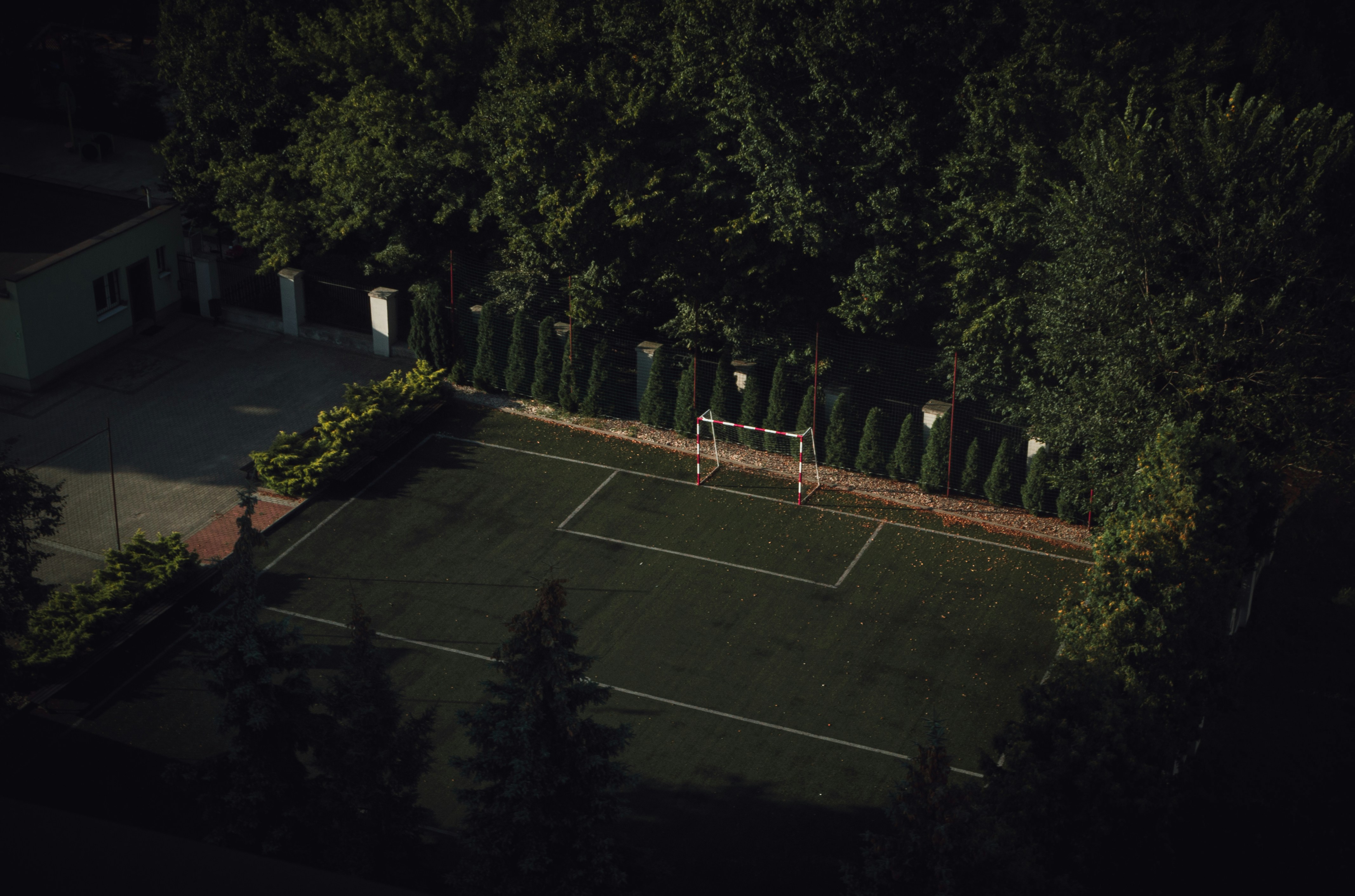 a basketball court at night