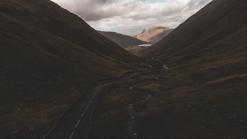 A winding road through a mountain valley