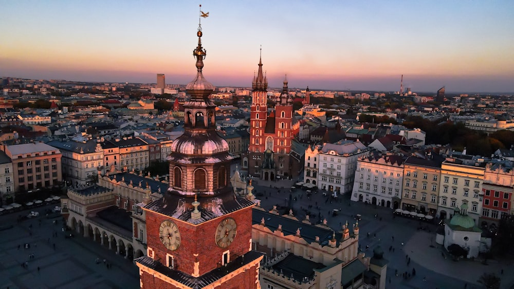 a large city with a clock tower