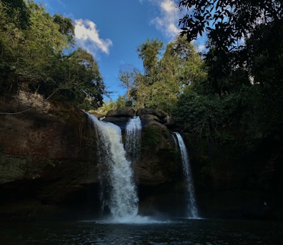a waterfall in a forest