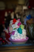 A close-up of a local dessert served in a rustic setting.