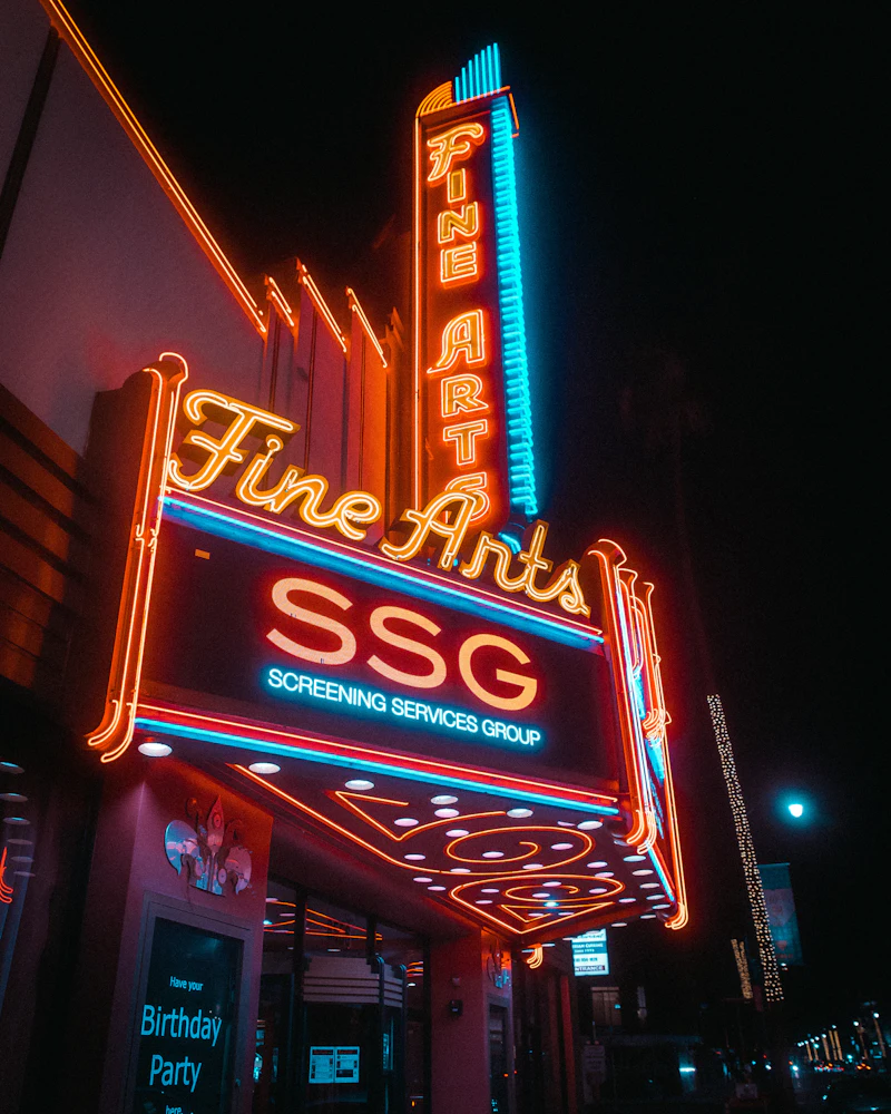 A neon sign at night