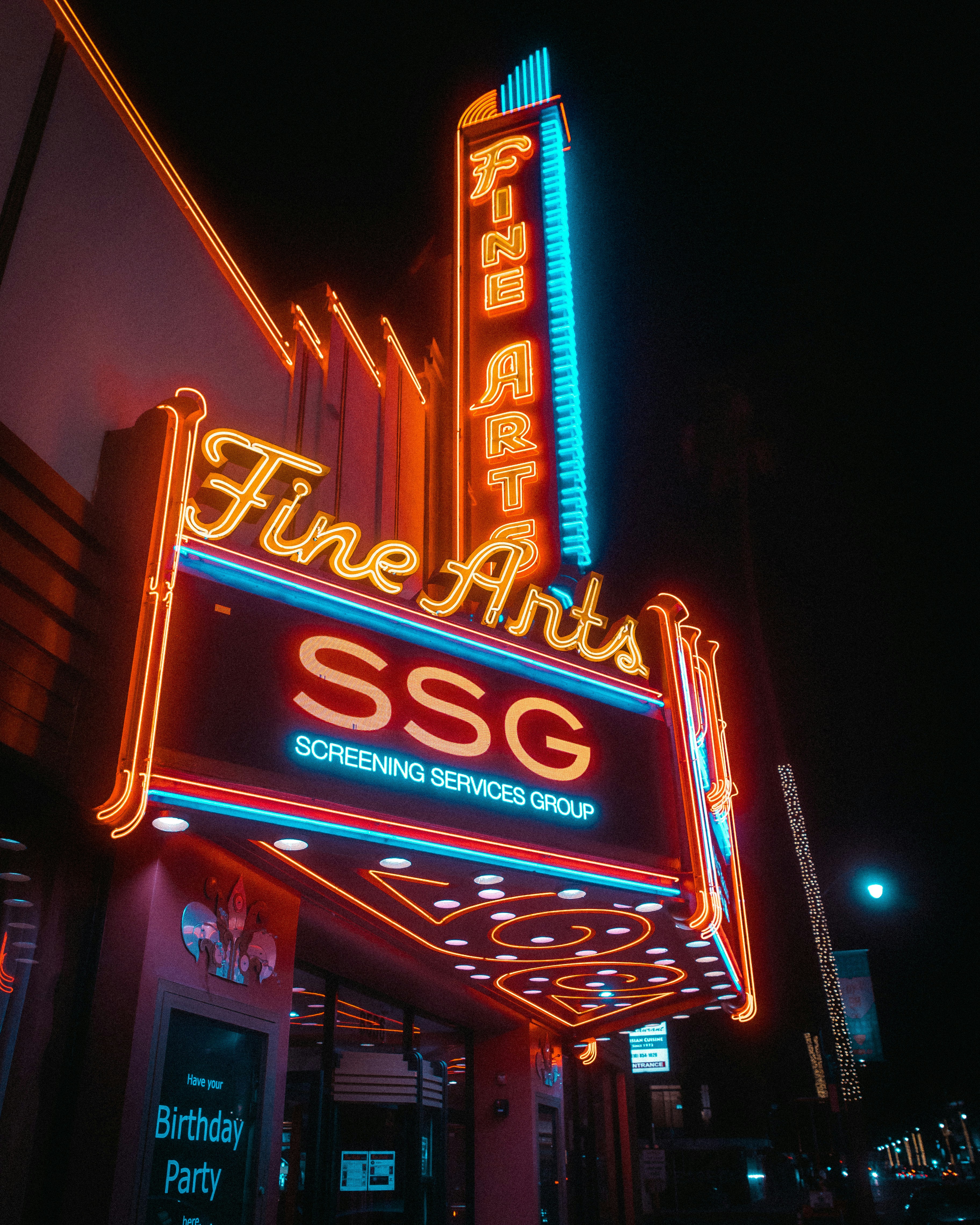a neon sign at night