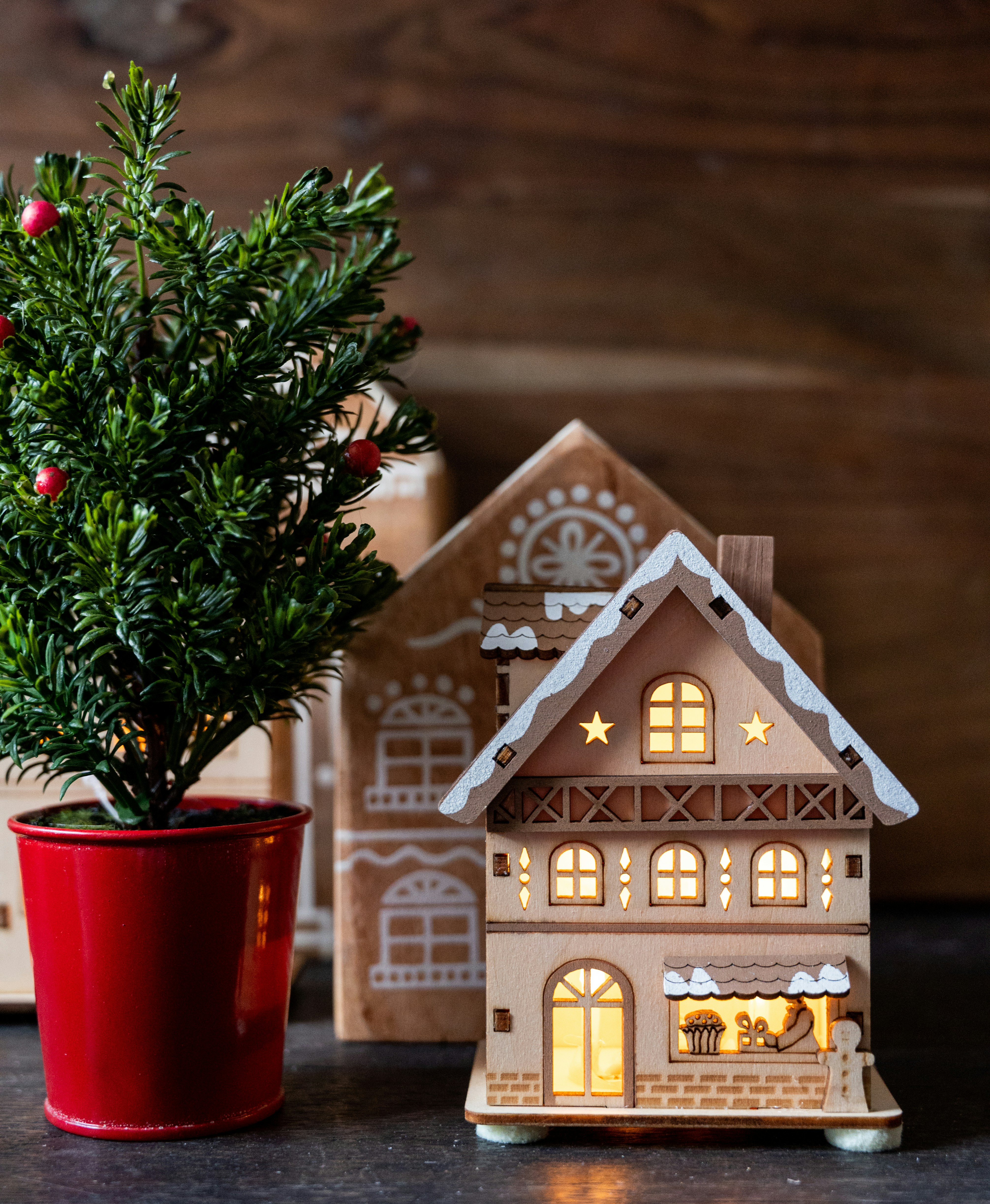 a small house with a tree in front of it