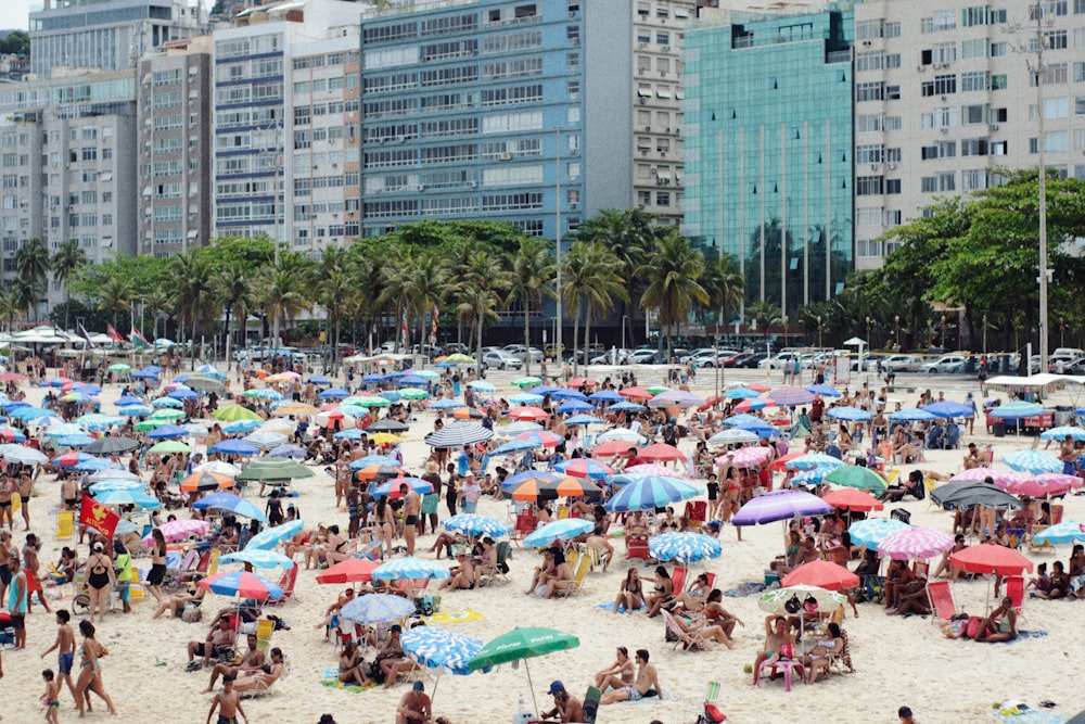 a crowded beach with many people