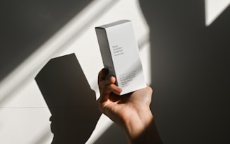 a hand holding a white card