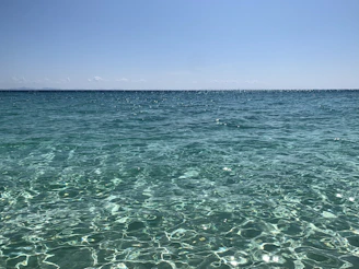 A serene view of Sumba's turquoise sea with gentle waves under a bright sky.
