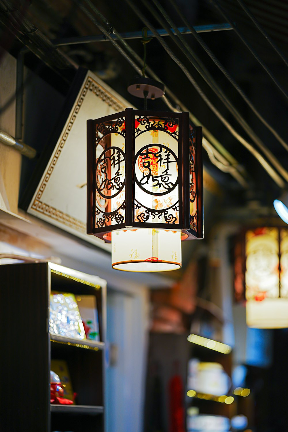 a sign from a ceiling