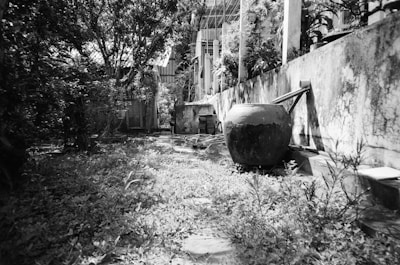 An outdoor scene featuring clay pots used in landscaping.