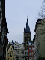a group of buildings with a steeple