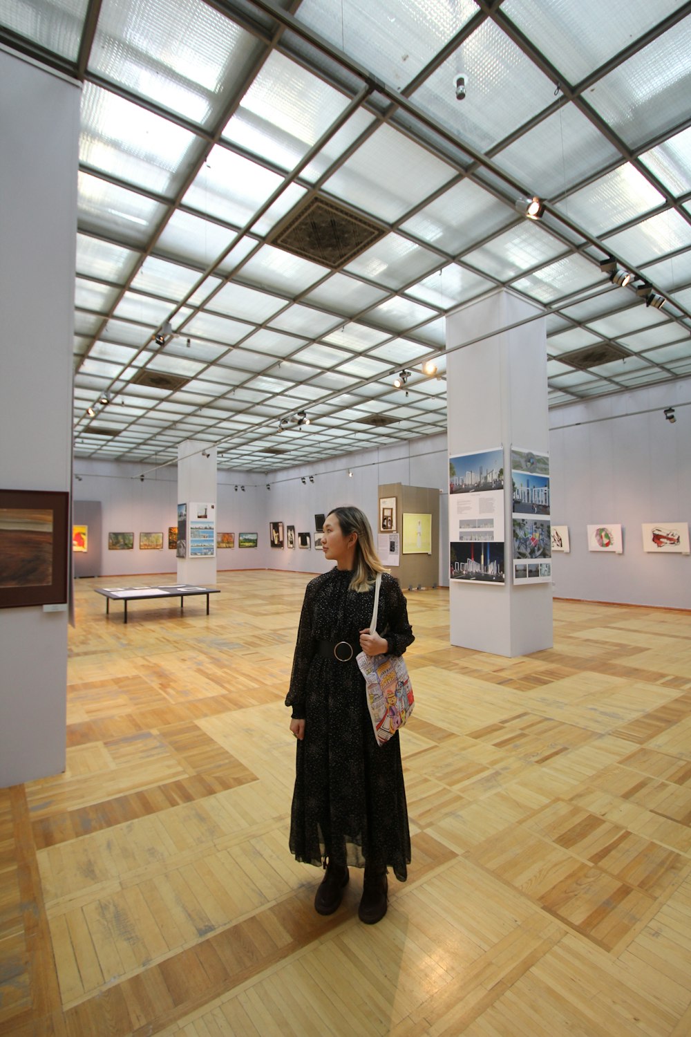 a person standing in a large room