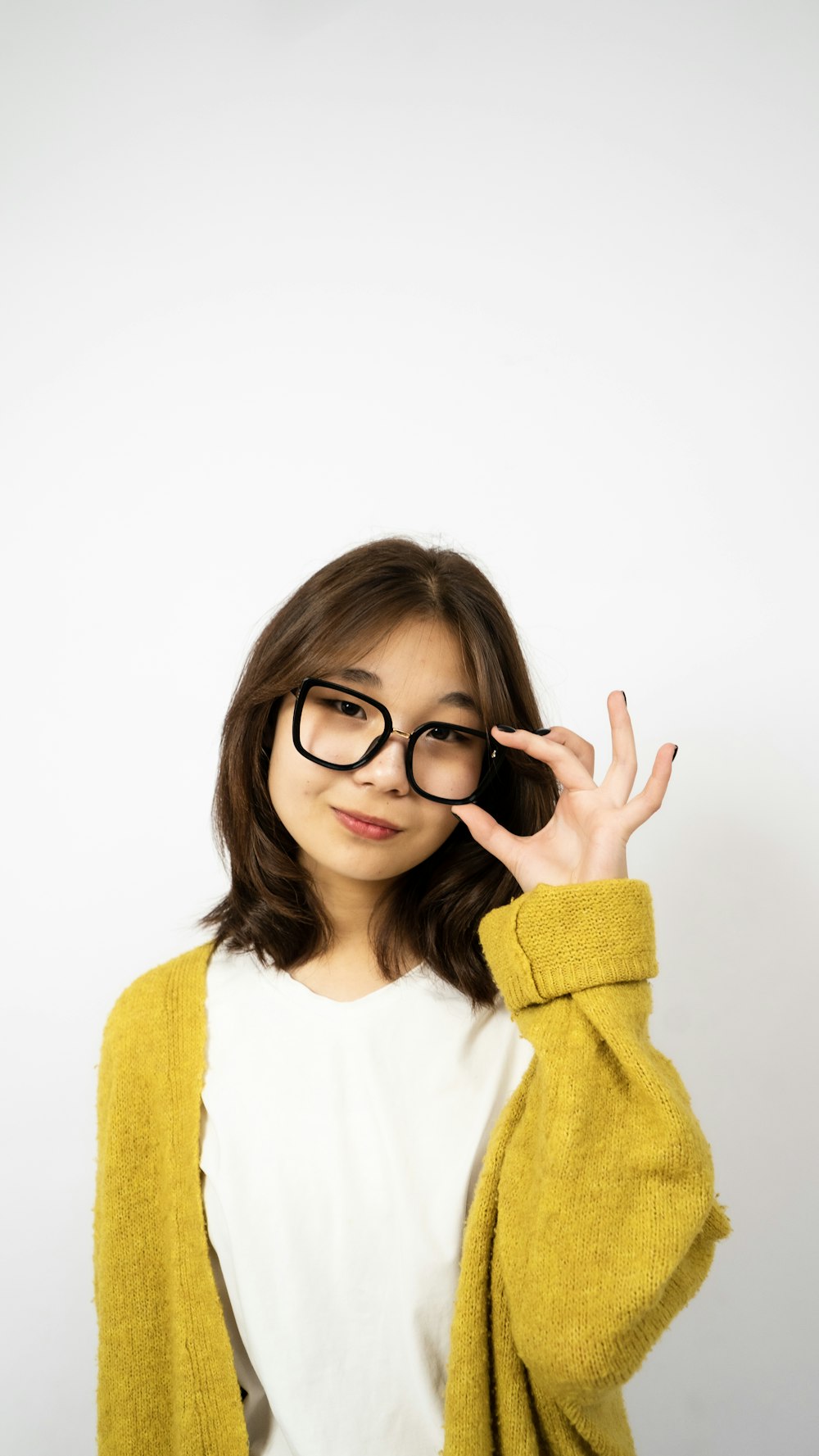 a woman wearing glasses