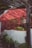 A rustic outdoor area with a wooden pergola and red stone wall featuring a staircase. The space is adorned with potted plants and surrounded by iron railings.