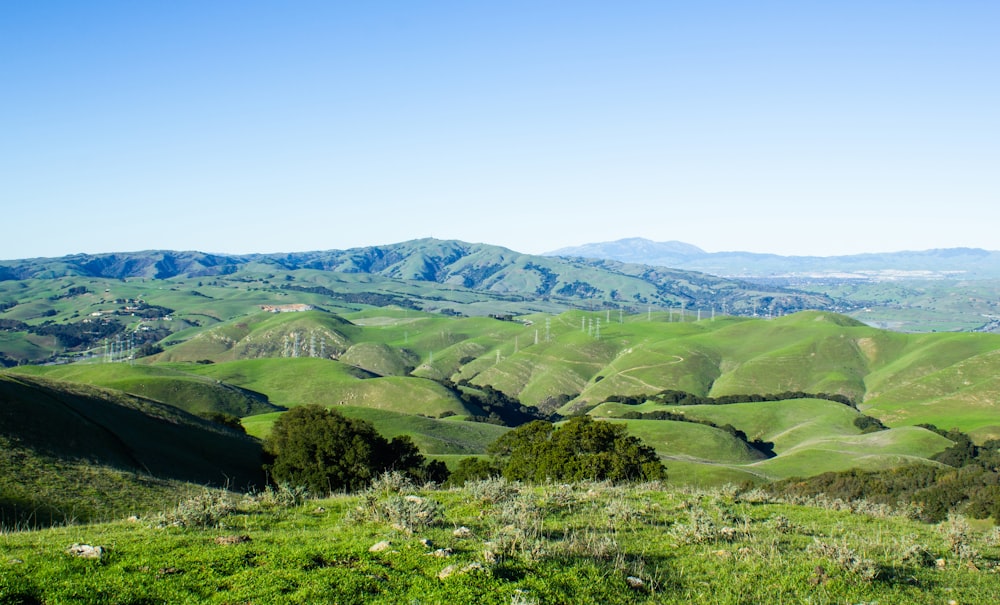 a landscape with hills and trees