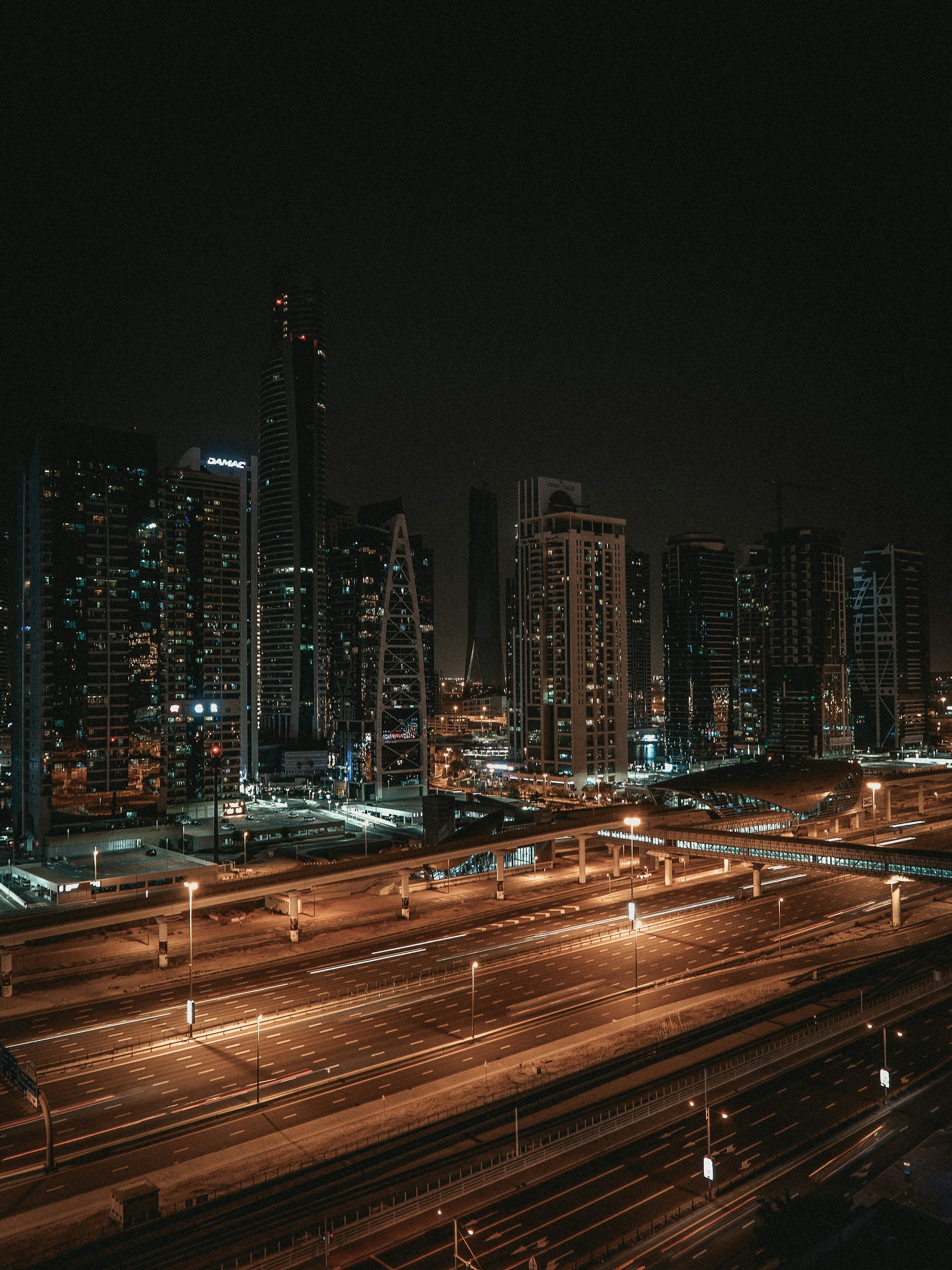 a city skyline at night