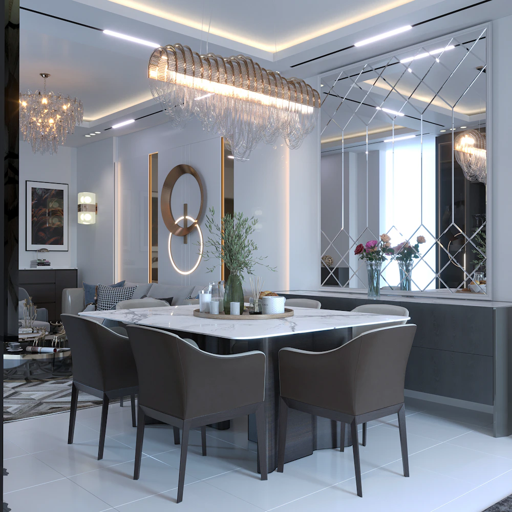 Dining room chandelier over a table