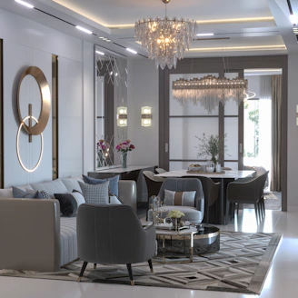 a room with a table and chairs