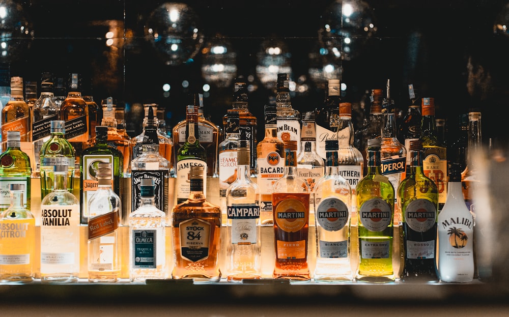 a group of bottles on a shelf