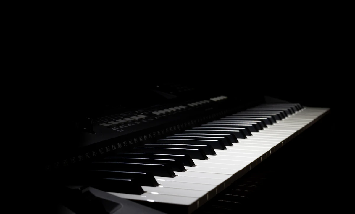 Close-up of a piano keyboard